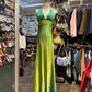 Green Fashion Gradient Retro Elegant V-neck Exquisite Rhinestone Long Satin Backless Ball Gown Evening Gown Party Dress gh4138