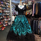 Black Turquoise Green Unique Fashion Retro Elegant Exquisite Long Prom Dress Evening Gown gh4213