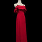 Red Elegant Sweet Fashion Ruffles Off Shoulder Long Satin Chiffon Ball Gown Evening Gown Birthday Wedding Bridesmaid Dress Party Dress Prom Gown gh3935