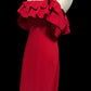 Red Elegant Sweet Fashion Ruffles Off Shoulder Long Satin Chiffon Ball Gown Evening Gown Birthday Wedding Bridesmaid Dress Party Dress Prom Gown gh3935