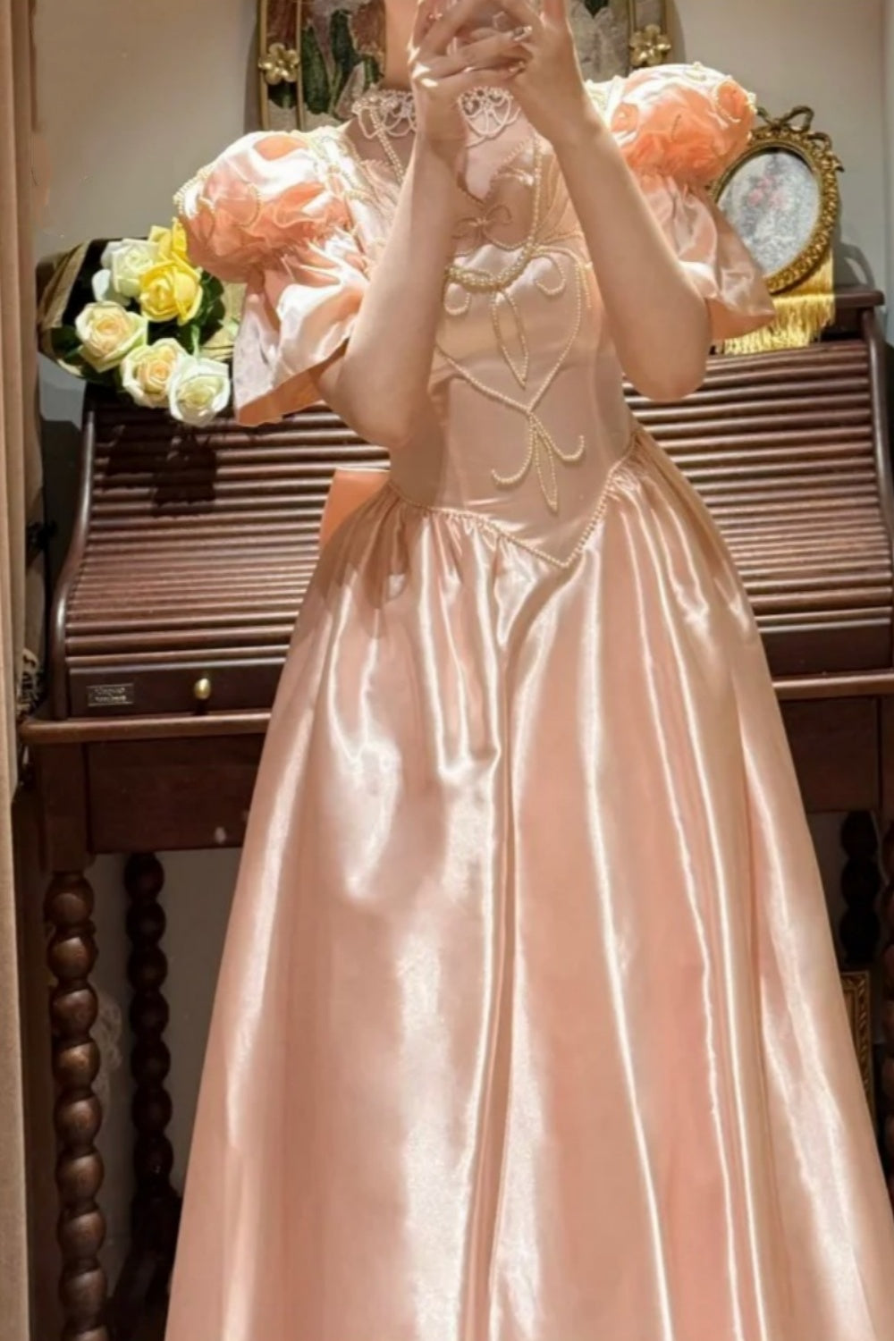 girlhomeshops-Pink Exquisite Beaded Long Satin Princess Formal Prom Dress Graduation Dress Evening Dress gh5975