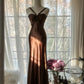 Brown Vintage Chocolate Strapless V-Neck Long Mermaid Slim Satin Ball Gown Evening Dress Birthday Party Dress Prom Dress Wedding Dress gh4097