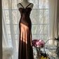 Brown Vintage Chocolate Strapless V-Neck Long Mermaid Slim Satin Ball Gown Evening Dress Birthday Party Dress Prom Dress Wedding Dress gh4097