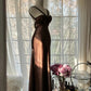 Brown Vintage Chocolate Strapless V-Neck Long Mermaid Slim Satin Ball Gown Evening Dress Birthday Party Dress Prom Dress Wedding Dress gh4097