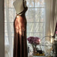 Brown Vintage Chocolate Strapless V-Neck Long Mermaid Slim Satin Ball Gown Evening Dress Birthday Party Dress Prom Dress Wedding Dress gh4097