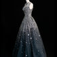 Black silver gorgeous sparkling elegant galaxy long sequined tulle floor-length ball gown evening dress gh4378