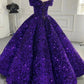 Glänzendes lila schulterfreies langes Ballkleid mit Pailletten, Abendkleid, süßes Kleid für 16-Jährige, Abschlusskleid, Zeremoniekleid für Erwachsene, gh3124