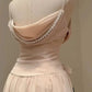 Robe de soirée longue en mousseline de soie rose élégante, à volants, bretelles spaghetti, perles, coupe trapèze, sans manches, robe de bal, robes de demoiselle d'honneur, gh4194