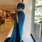 Blue sexy elegant fashion exquisite lace beading long velvet slit floor-length ball gown evening dress gh3413