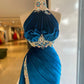 Blue sexy elegant fashion exquisite lace beading long velvet slit floor-length ball gown evening dress gh3413