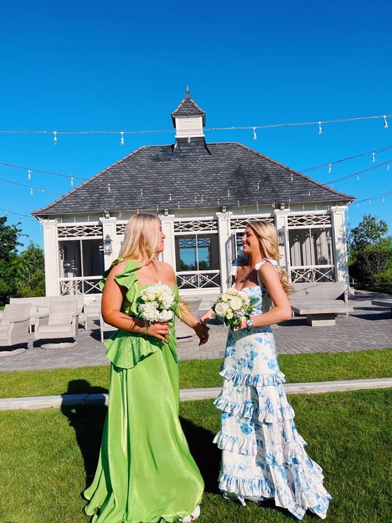 Blue floral elegant long formal evening gown sleeveless slit dress party dress gh3010