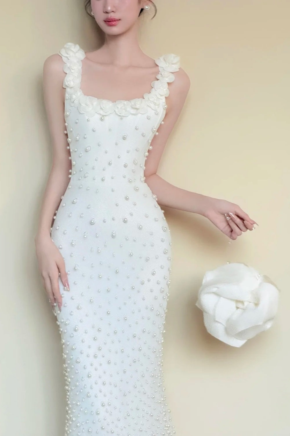 girlhomeshops - Robe de bal blanche élégante et délicate en satin perlé gh6233