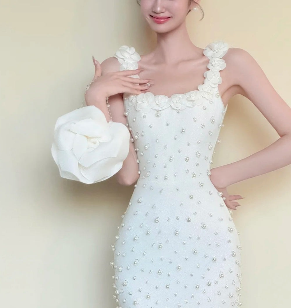 girlhomeshops - Robe de bal blanche élégante et délicate en satin perlé gh6233