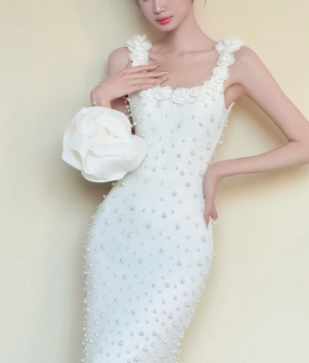 girlhomeshops - Robe de bal blanche élégante et délicate en satin perlé gh6233