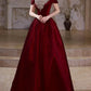 Girlhomeshops-Burgundy Retro Elegant Rhinestone Beaded Long Velvet Ball Gown Evening Dress gh5073