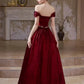 Girlhomeshops-Burgundy Retro Elegant Rhinestone Beaded Long Velvet Ball Gown Evening Dress gh5073