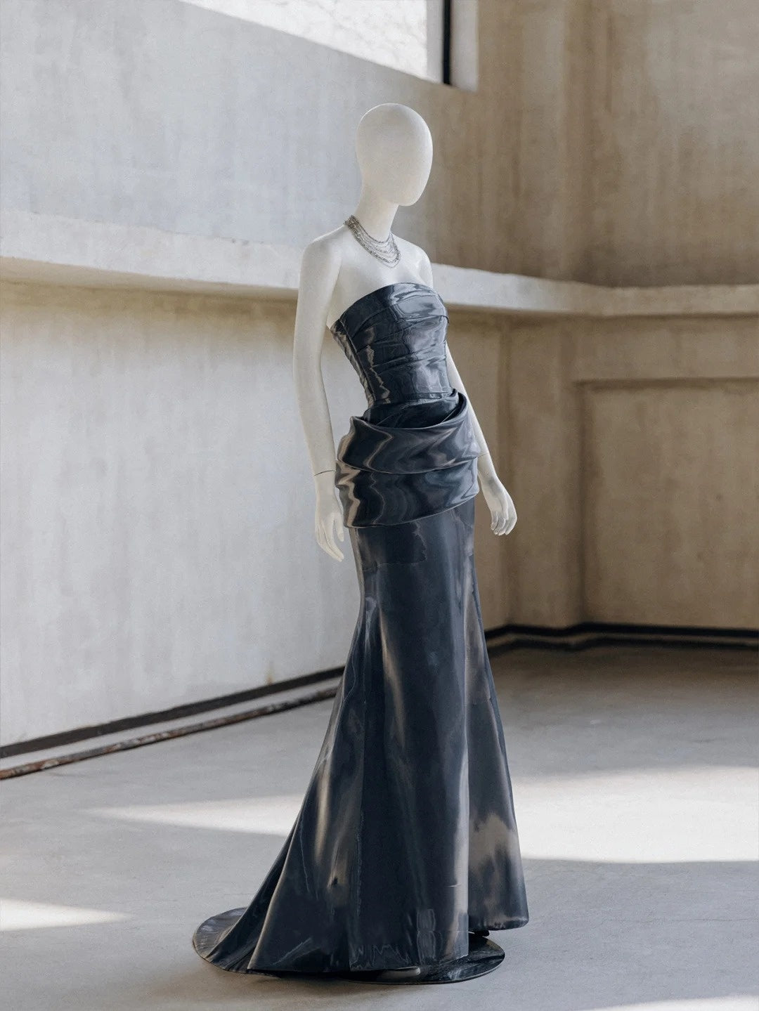 🌌🌠Blue Gothic Cyber Mechanical Goddess Liquid Metal Dress Y3K Long Satin Ball Gown Evening Dress gh4545