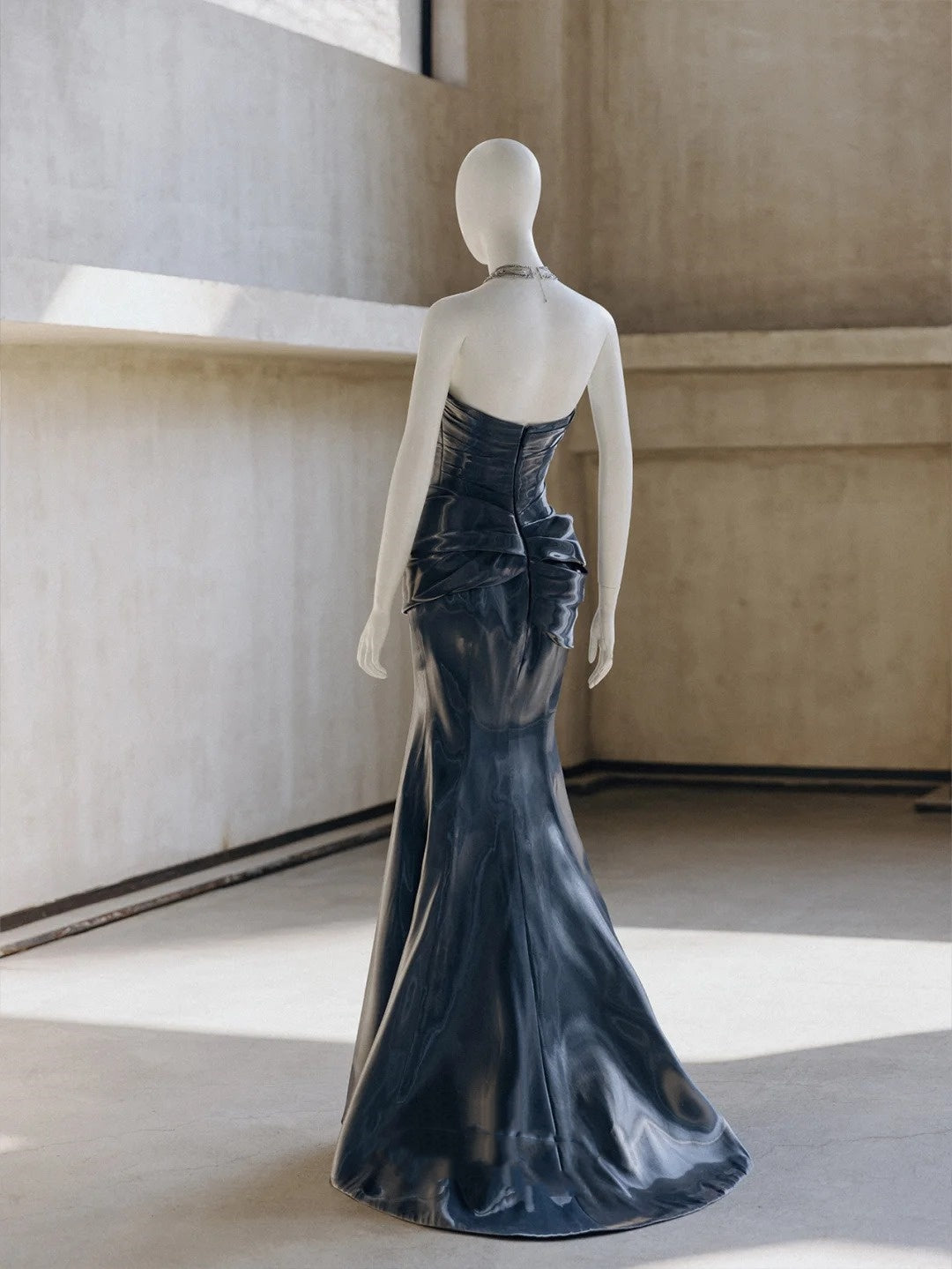 🌌🌠Blue Gothic Cyber Mechanical Goddess Liquid Metal Dress Y3K Long Satin Ball Gown Evening Dress gh4545