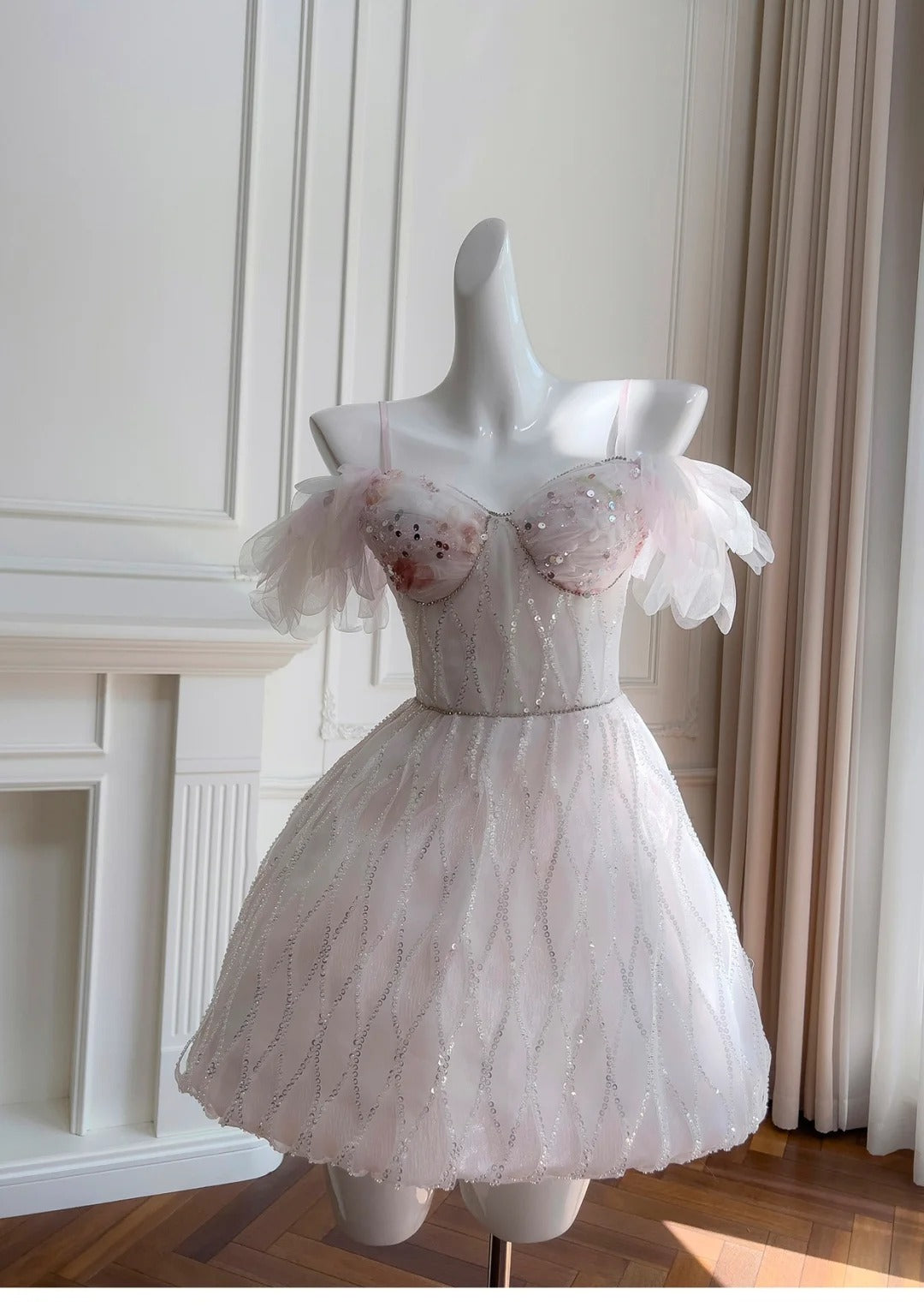 Girlhomeshops - Robe courte en tulle rose à paillettes pour fête d'anniversaire gh5042
