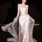 Pink gradient satin lace long tulle wedding dress gh6847