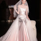 Pink gradient satin lace long tulle wedding dress gh6847