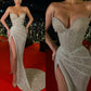 Silver shiny elegant gorgeous exquisite long sequined floor-length prom dress evening dress gh3634