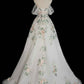 Weißes exquisites Blumen-Mode-Kurzarm-Lang-Tüll-Bodenlänge-Ballkleid, Abendkleid, Partykleid gh3524