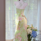 Mint Green Cowl Neck Floral Print Spaghetti Strap Mermaid Dress, Slit Chiffon Long Evening Gown, Romantic Garden Party Formal Dress gh9498