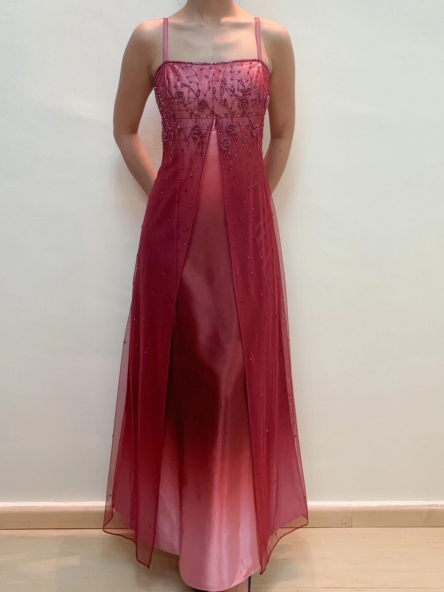 Girlhomeshops--Red exquisite floral beaded fashion long tulle prom dress graduation dress gh5521