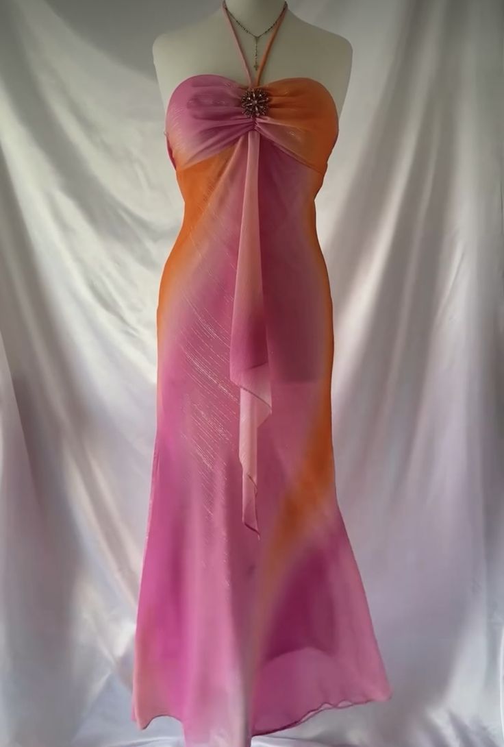 Robe de soirée élégante en mousseline de soie rose magnifique, sans bretelles, dégradée, longue, gh3179