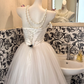 White Satin Strapless Waist-Cinched Full Flared Long Romantic Dress, Wedding Gown gh7495