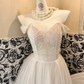 Ivory Off-the-Shoulder Exquisite Beaded Waist-Cinched Full Flared Skirt Long Romantic Dress, Wedding Gown gh7743