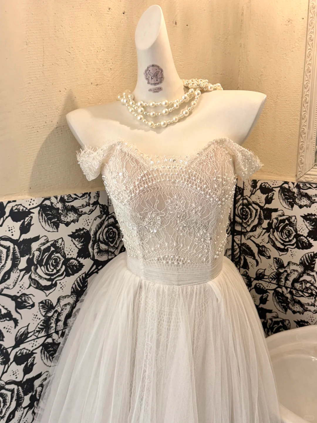 Ivory Off-the-Shoulder Exquisite Beaded Waist-Cinched Full Flared Skirt Long Romantic Dress, Wedding Gown gh7743