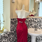 Burgundy Strapless Waist-Cinched Fitted Mermaid Sexy Vintage Romantic Gown gh7556