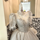 Light Grey Square Neck Voluminous Princess Skirt Long Romantic Dress, Wedding Gown gh7771