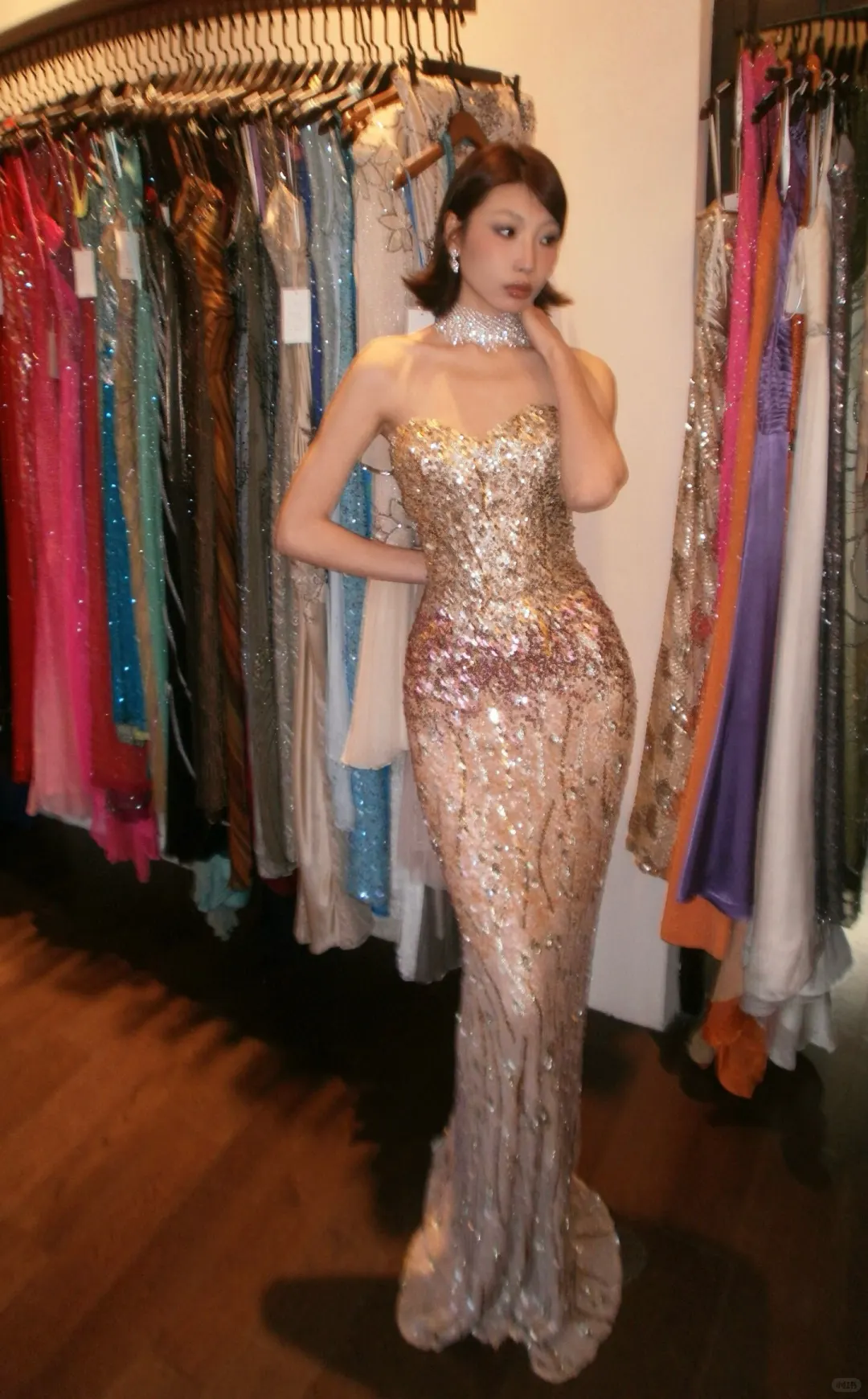 Champagne Gold Strapless Sweetheart Ombre Sequin Rhinestone Mermaid Long Evening Prom Dress gh9761