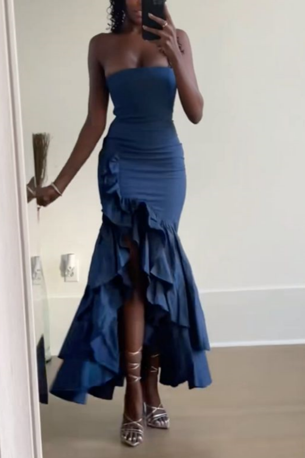 Girlhomeshops - Robe de bal longue en mousseline à volants bleu/bordeaux/jaune/violet gh5929