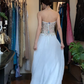 White Strapless Sweetheart Long Formal Gown Gold Lace Beaded High Slit Evening Dress gh9650