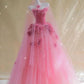 Robe de soirée longue en velours et tulle à fleurs roses, robe de bal, gh4885