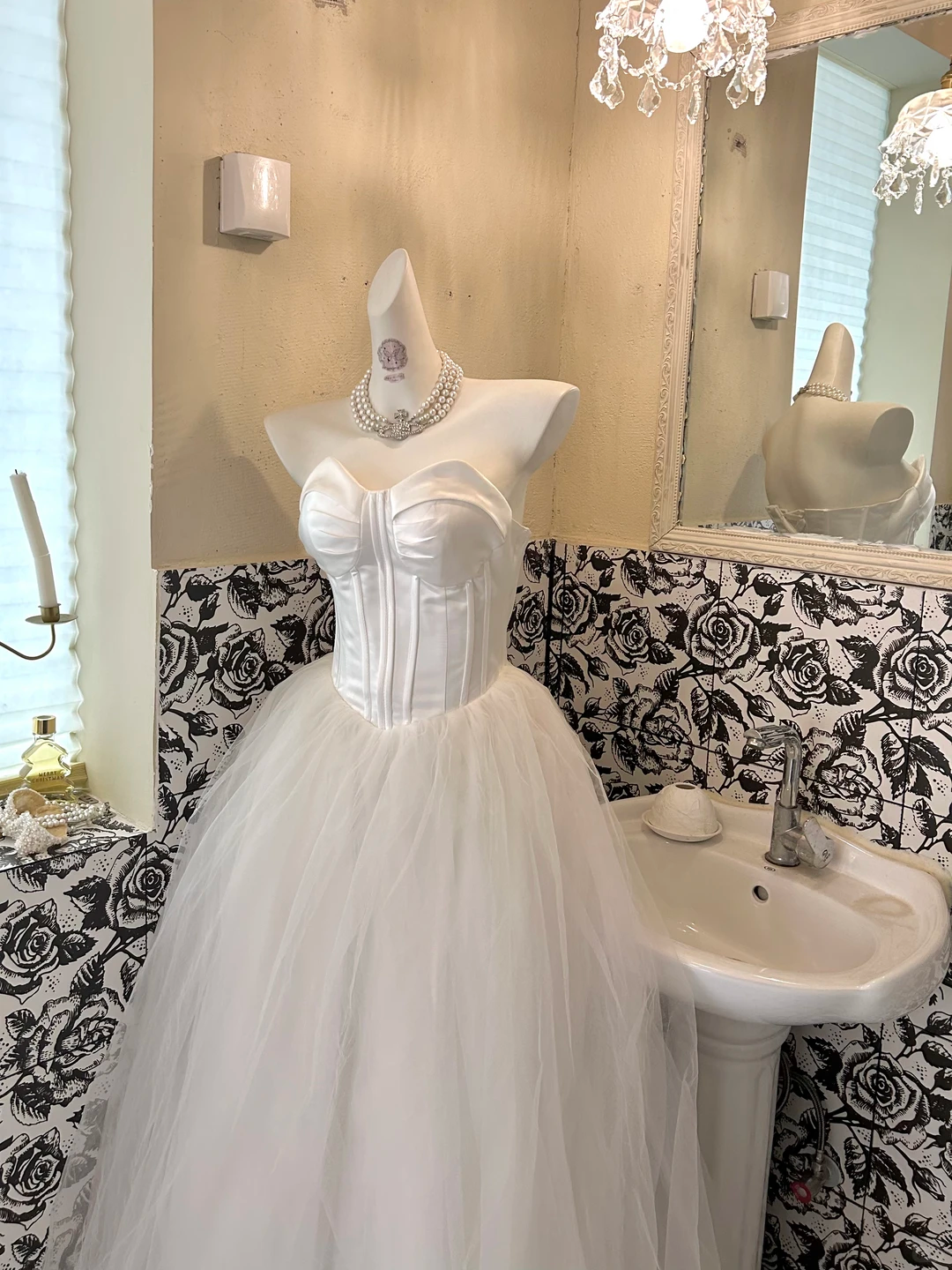 Ivory Satin Strapless Waist-Cinched Voluminous Princess Skirt Romantic Dress, Wedding Gown gh7751