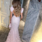 girlhomeshops-Rosa glänzendes, exquisites, geblümtes, bodenlanges, schleppendes, elegantes Retro-Ballkleid, Abendkleid gh5945