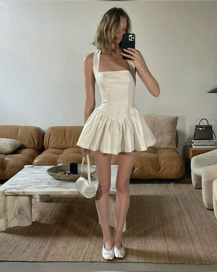 Girlhomeshops - Robe de soirée courte en satin blanc, robe d'anniversaire gh5278