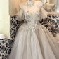 Ivory Off-Shoulder Waist-Cinched Embroidered Vintage Elegant Full Flared Romantic Dress, Wedding Gown gh7511
