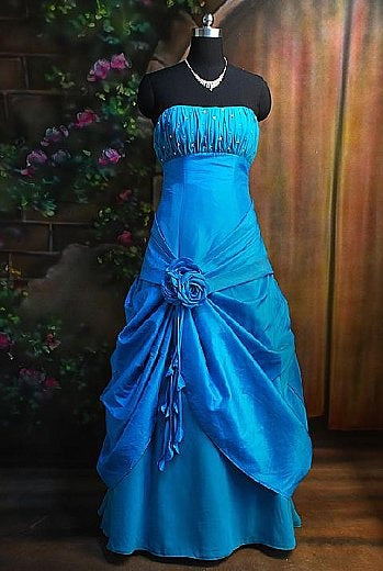 Wunderschönes, blaues Vintage-Abendkleid mit exquisiter Perlenapplikation und Tube-Top, lang, elegant, Satin, Ballkleid, gh3312