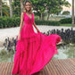 Rosa Elegante Sexy V-ausschnitt Spitze Spaghetti-trägern Lange Chiffon Rüschen Ballkleid Abendkleid Hochzeit Gast Party Kleid gh3322