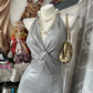 Light Gray Halter Spaghetti Strap Fitted Waist Retro Long Ball Gown Evening Dress gh7116