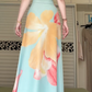 Mint‑Green Large Floral Print One‑Shoulder Long Evening Gown, Lace Trim Waist Sash Flowy A‑Line Formal Prom Dress gh9000