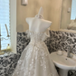 Ivory Strapless Embroidered Waist-Cinched A-Line Long Romantic Dress, Wedding Gown gh7692