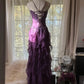 Romantic Purple Ruffle Chiffon Sleeveless Long Elegant Ball Gown Evening Dress Birthday Party Dress gh4270