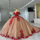 Red champagne gorgeous shiny applique long ball gown evening dress gh3113